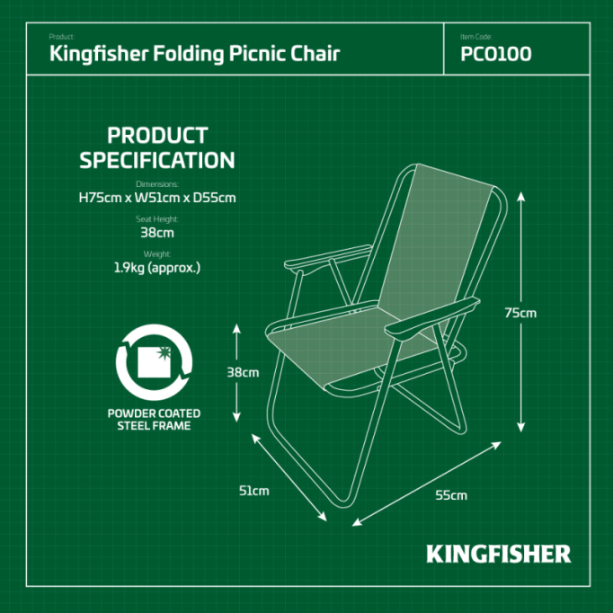 Kingfisher Folding Lightweight Picnic Camping Chair 2 Kingfisher Folding Lightweight Picnic Camping Chair - Image 2